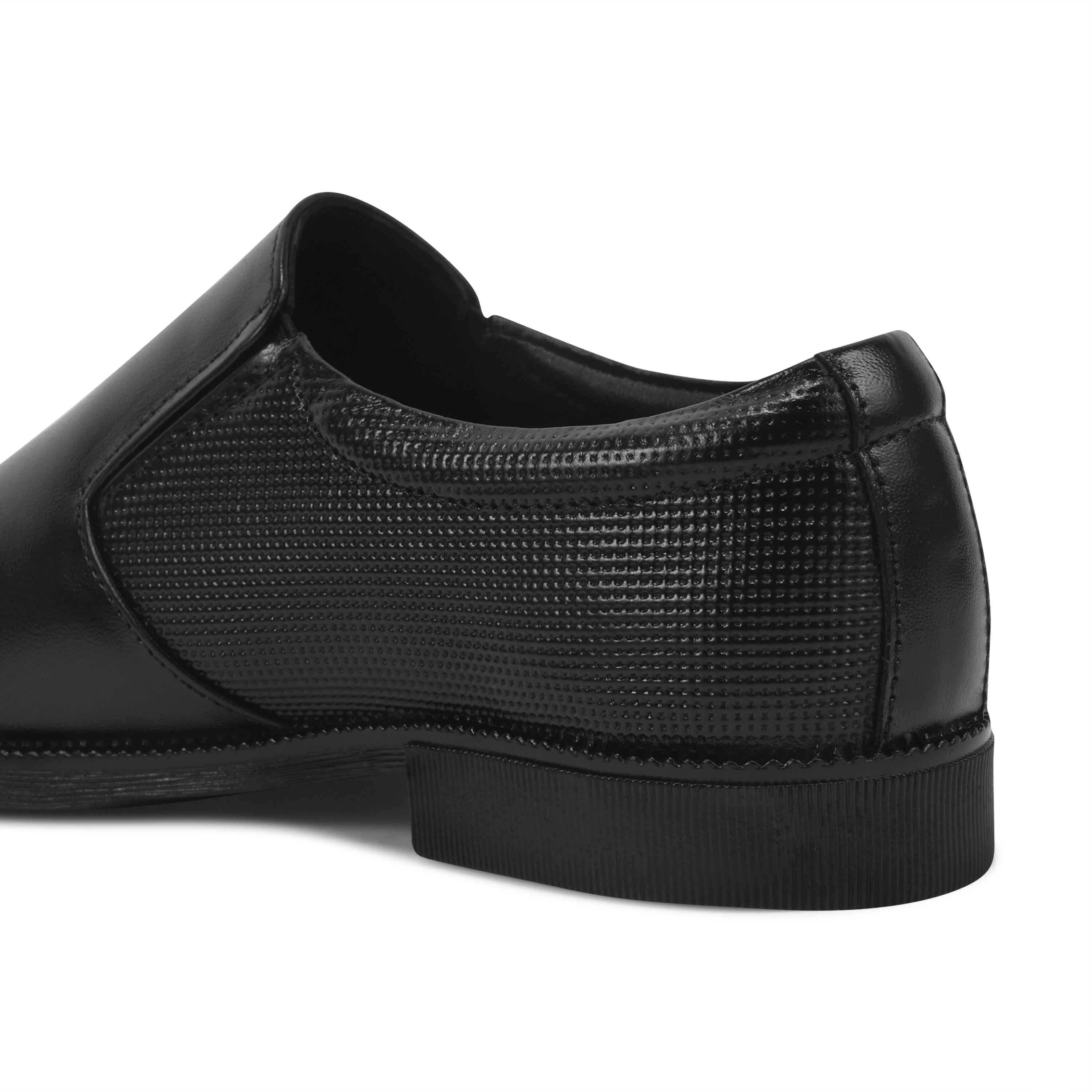 Pentagun Moccasin Men's Slip-On Dress Shoes, Black Leather with Textured Detail | Genuine Leather | MC02