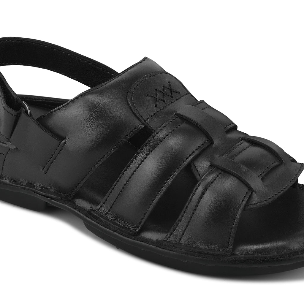 SD01 - Men’s Black Premium Leather Comfort Backstrap Sandals