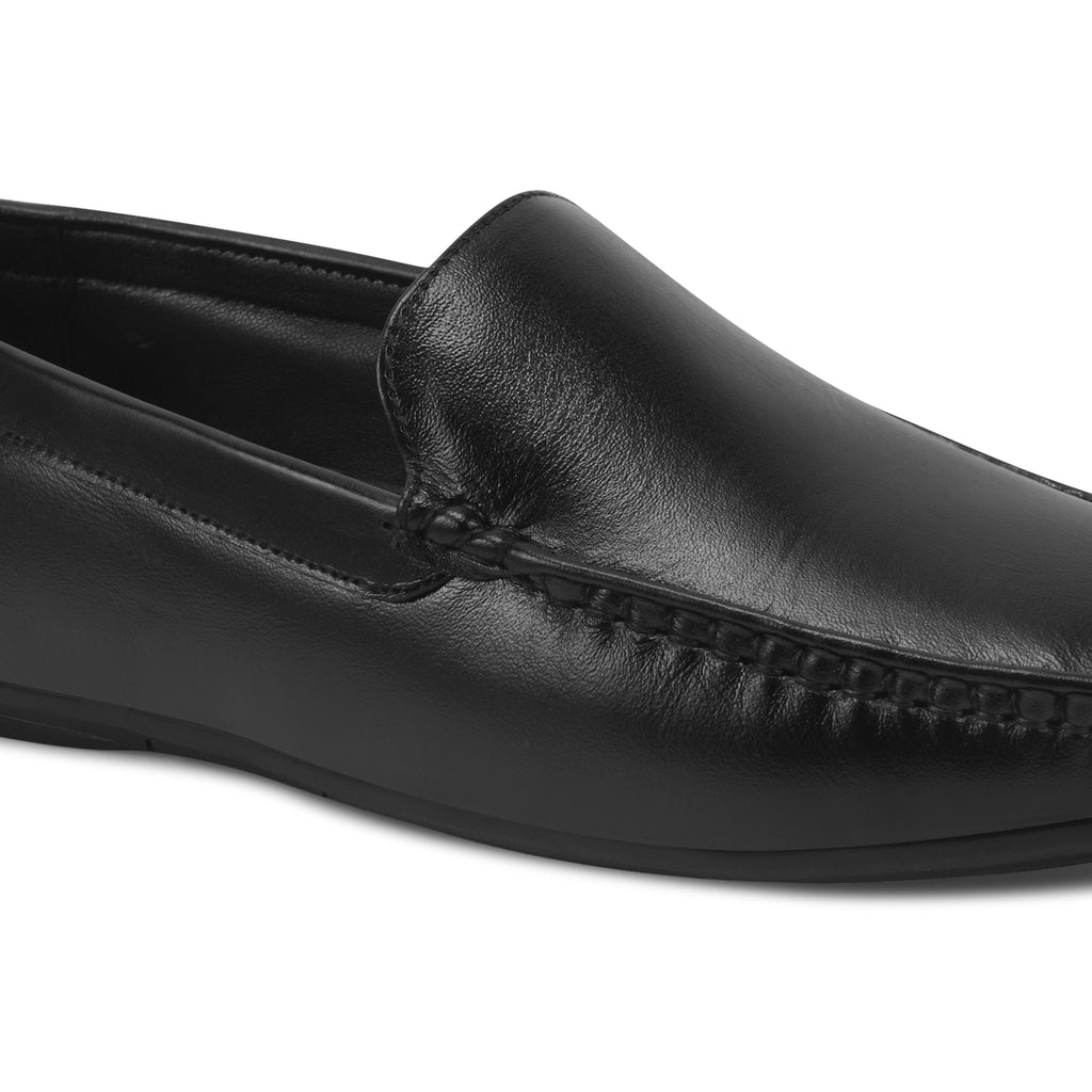 Loafers Men's Leather Slip-On | Moccasin style driving shoes | Black Genuine Leather | LF01