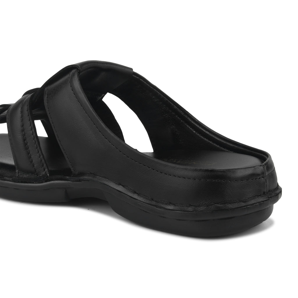SP01 - Men’s Premium Black Genuine Leather Casual Slippers