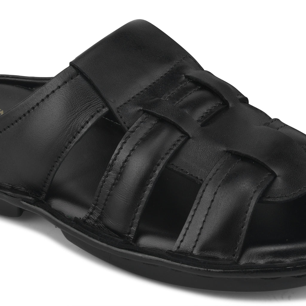 SP01 - Men’s Premium Black Genuine Leather Casual Slippers