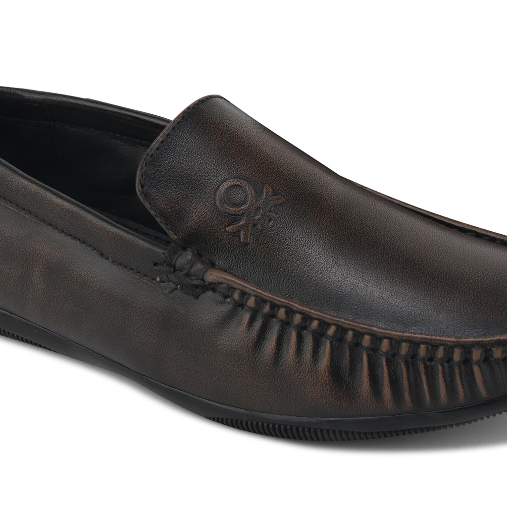 LF02-Men’s Premium Brown Leather Slip-On Loafers