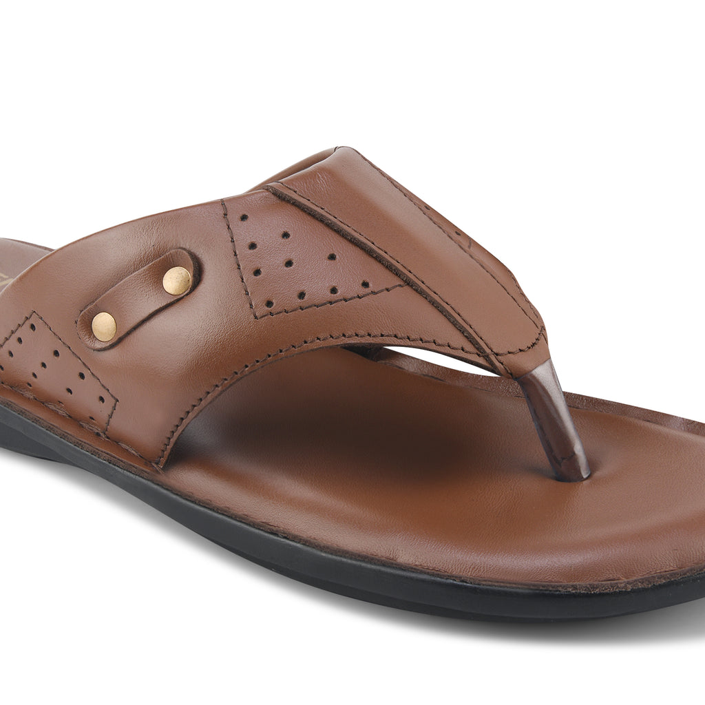 SP02 - Men’s Premium Brown Leather Toe-Post Slippers