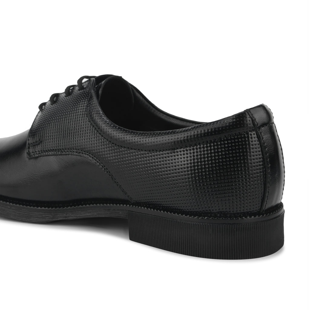 DB02 - Men's Formal Derby Shoes, Black Genuine Leather with Textured Detail, Lace-Up Dress Shoes | Genuine Leather