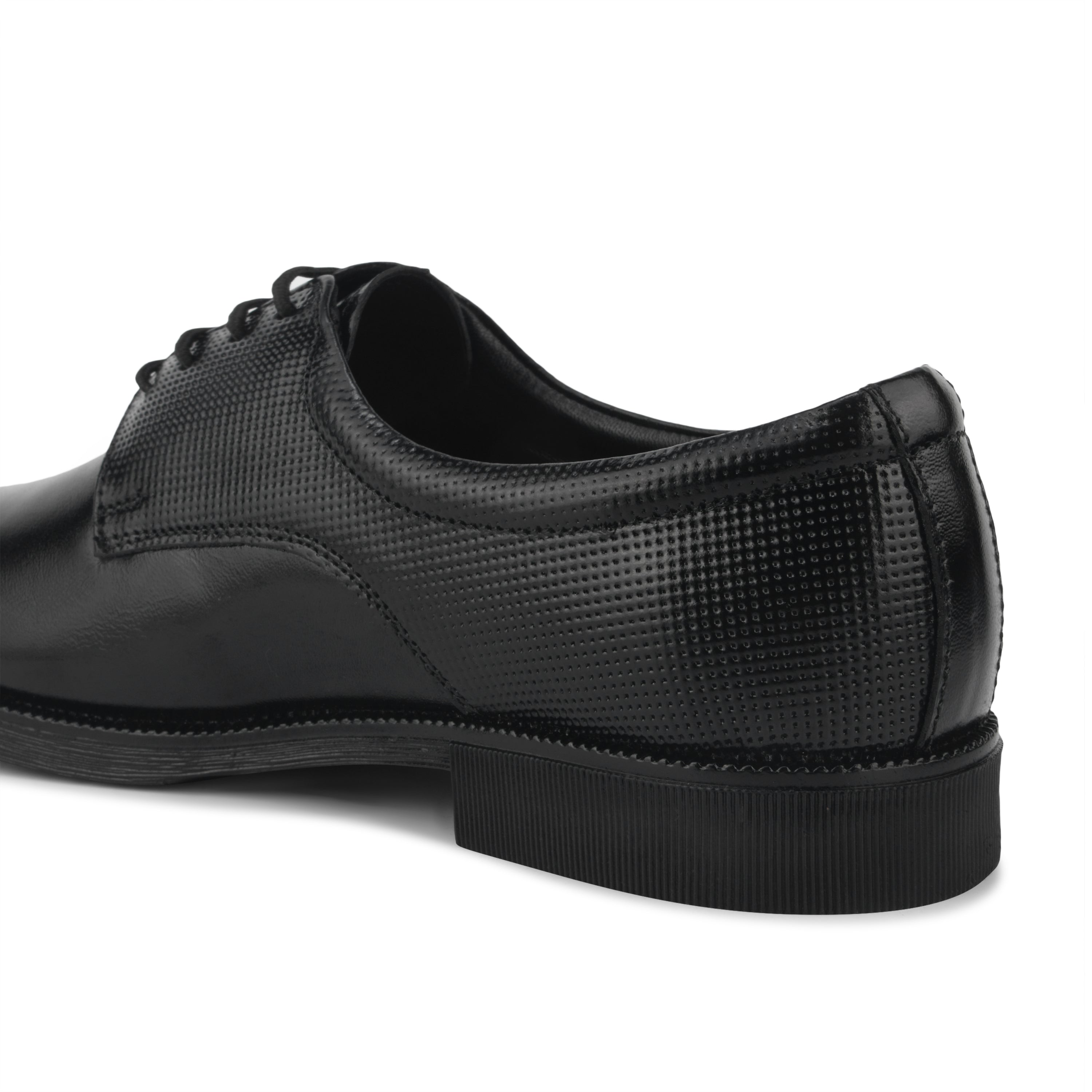 DB02 - Men's Formal Derby Shoes, Black Genuine Leather with Textured Detail, Lace-Up Dress Shoes | Genuine Leather