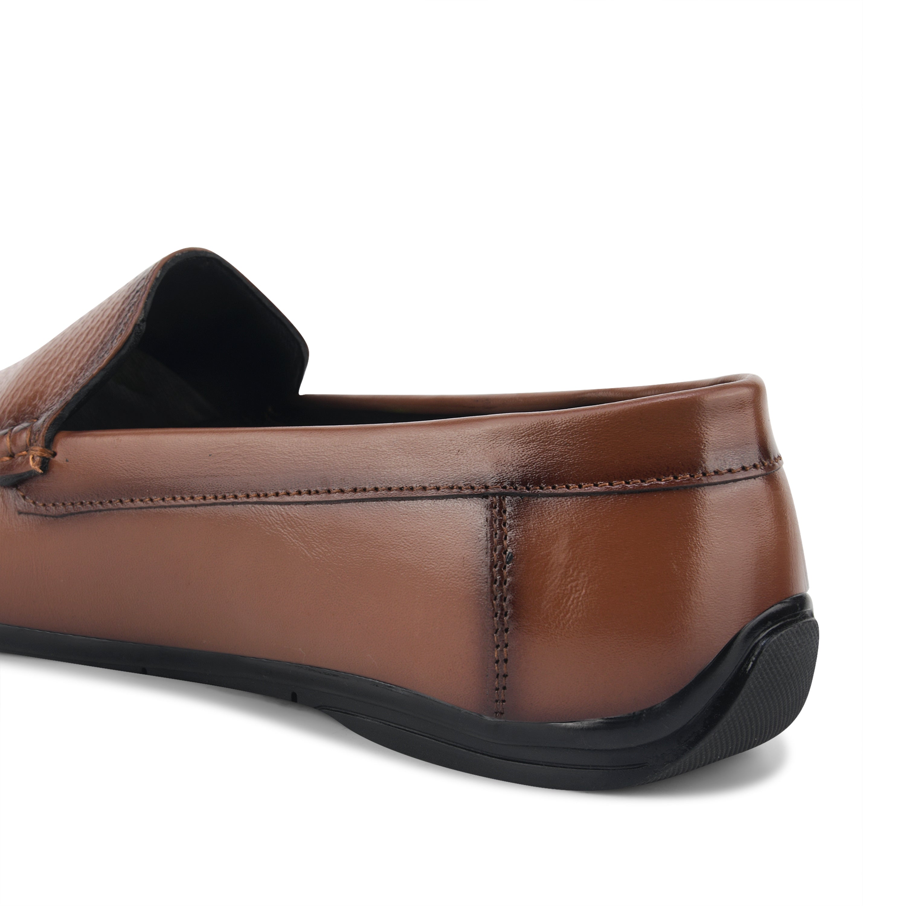 LF03 - Genuine Brown Leather Loafers with Textured Vamp for Men