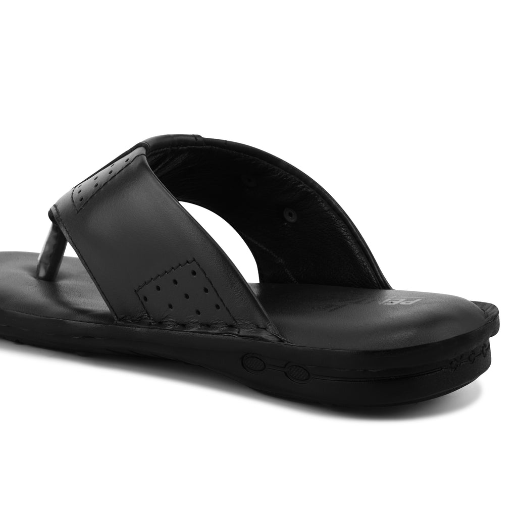 SP02 - Men’s Black Genuine Leather Comfort Toe-Post Slippers
