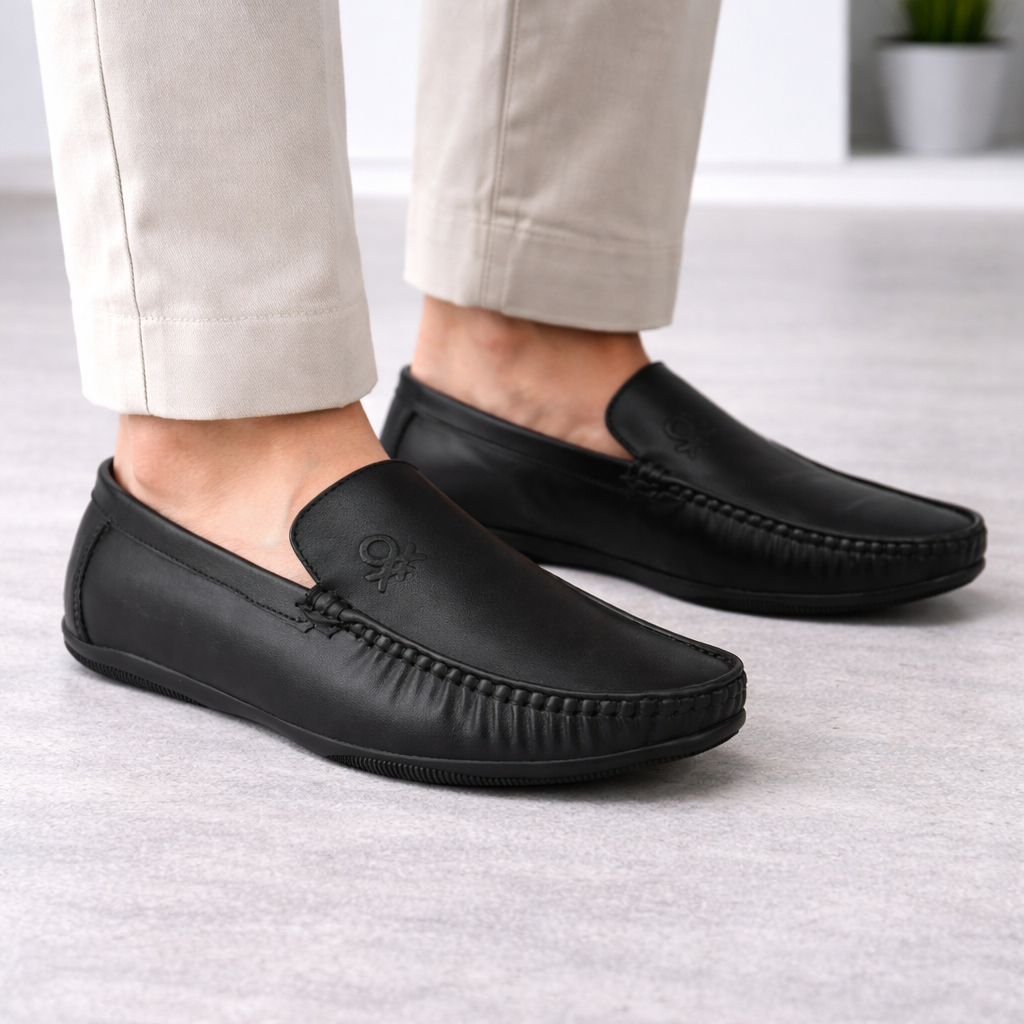 LF02 - Men’s Premium Black Leather Slip-On Loafers