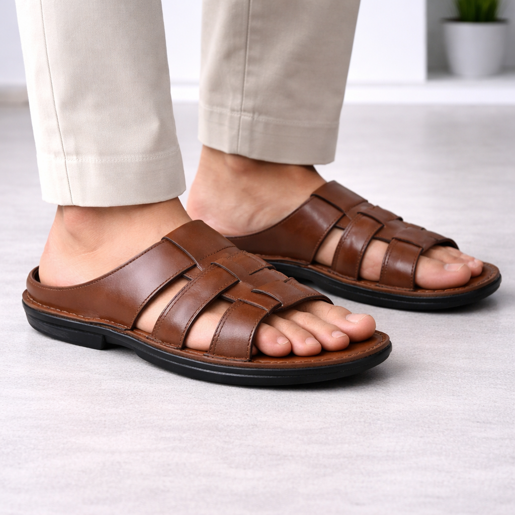 SP01 - Premium Brown Leather Everyday Slippers