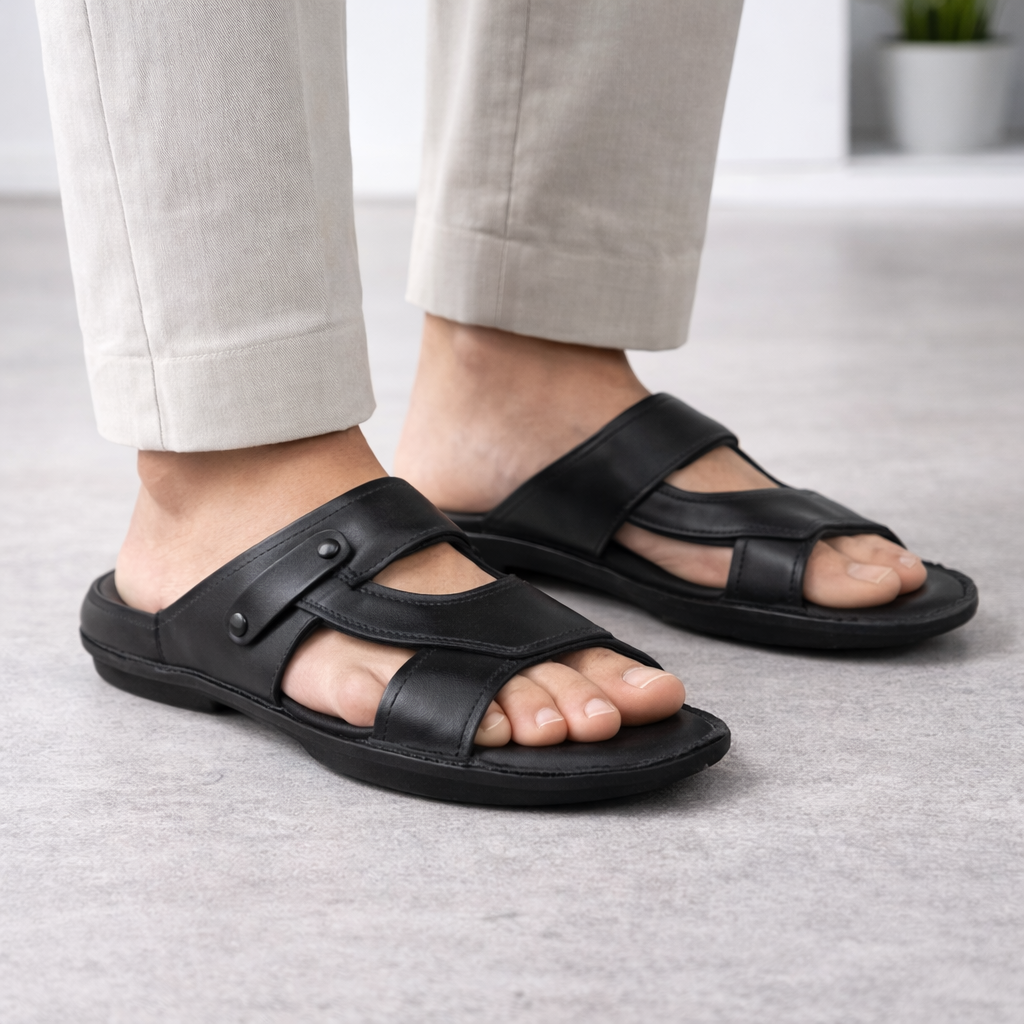 SP03 - Men’s Black Leather Everyday Comfort Slippers