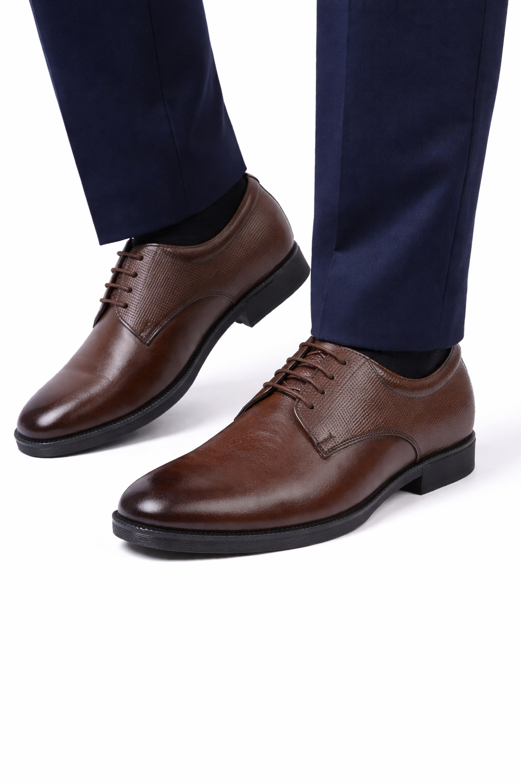 DB02 - Classic Brown Textured Derby Shoes – Premium Leather Formal Lace-Up for Men