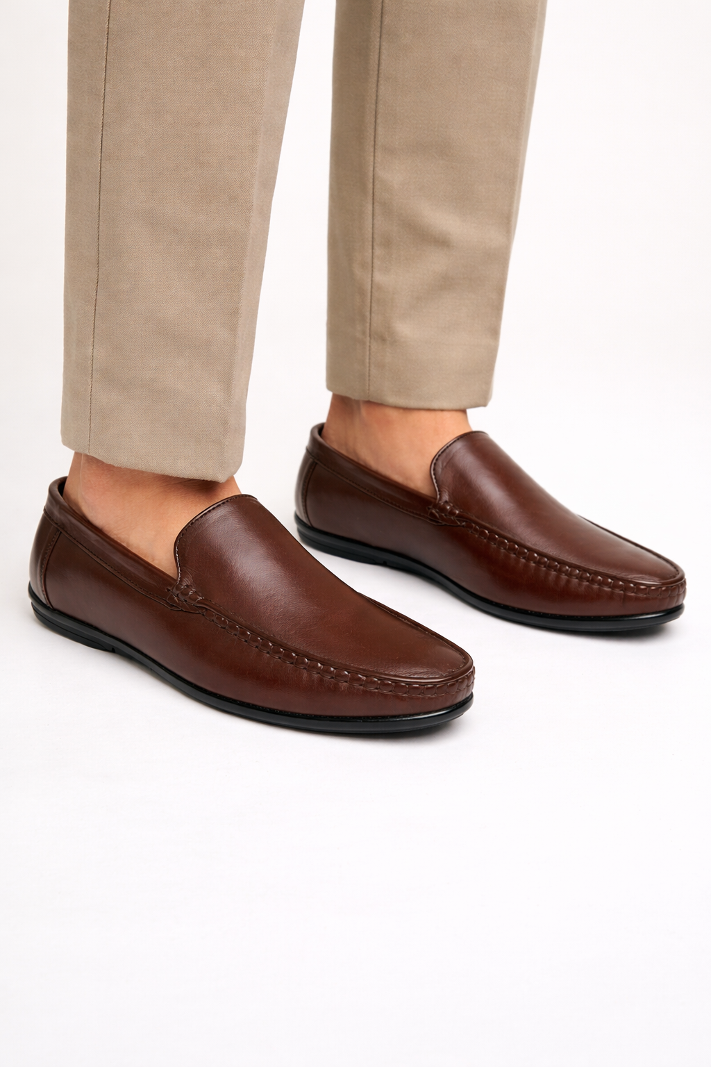 LF01 - Premium Brown Leather Loafers – Elegant Formal Slip-On for Men