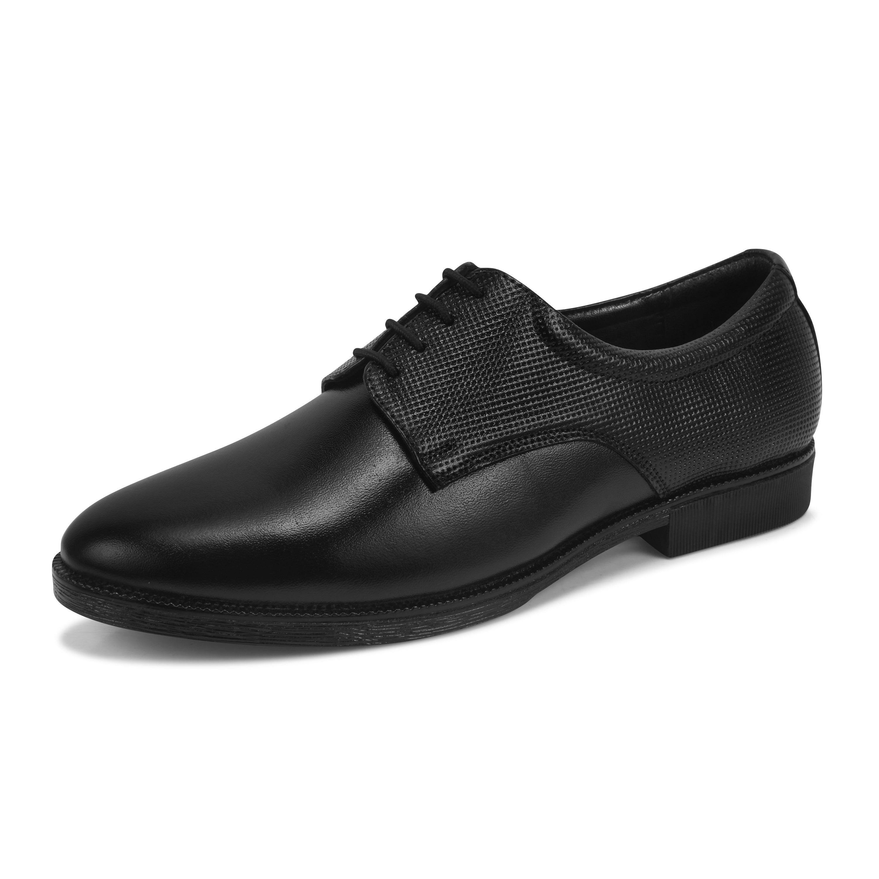 Pentagun Men's Formal Derby Shoes, Black Genuine Leather with Textured Detail, Lace-Up Dress Shoes | Genuine Leather | DB02