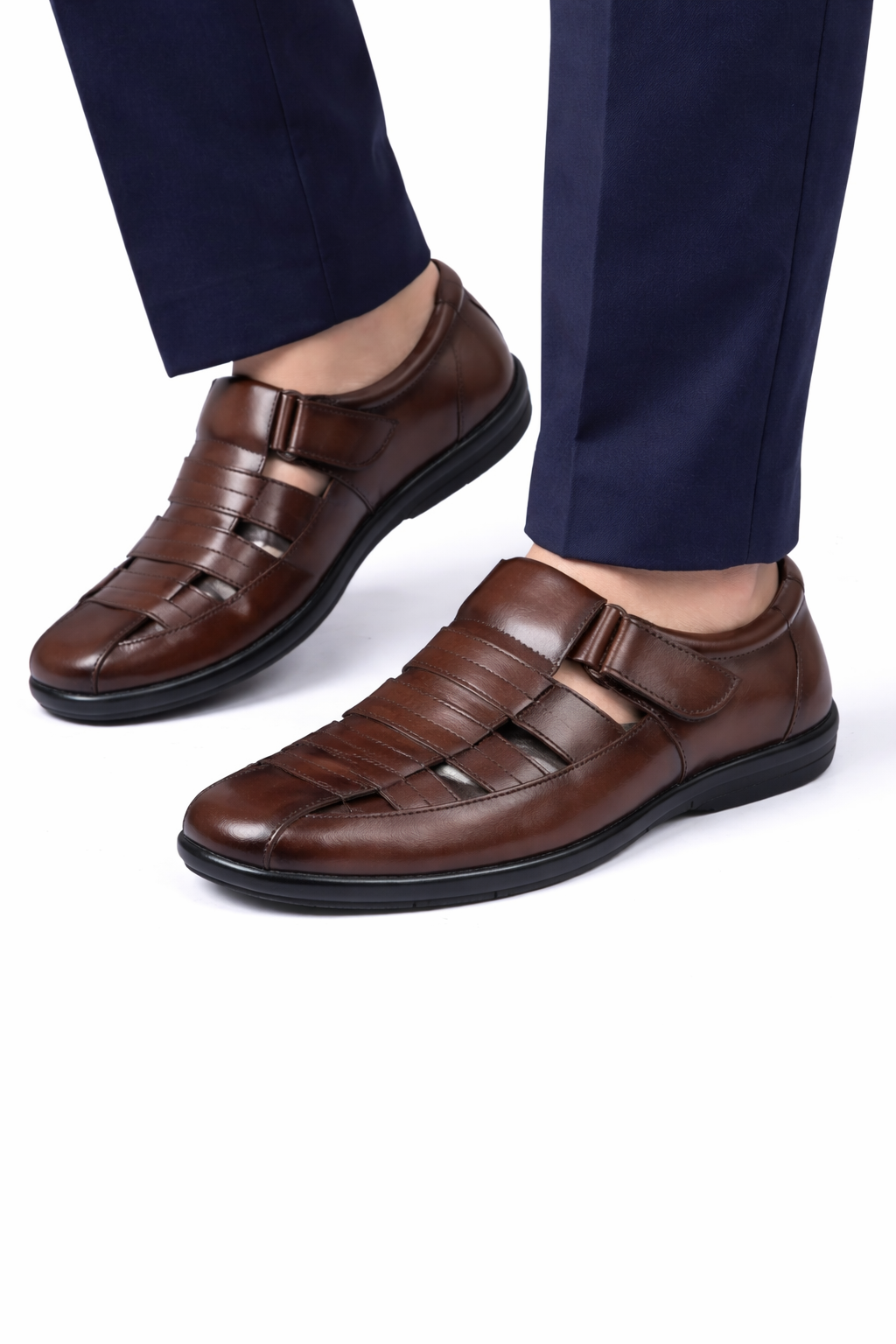 RS01 - Premium Brown Leather Fisherman Sandals – Smart Casual Comfort for Men