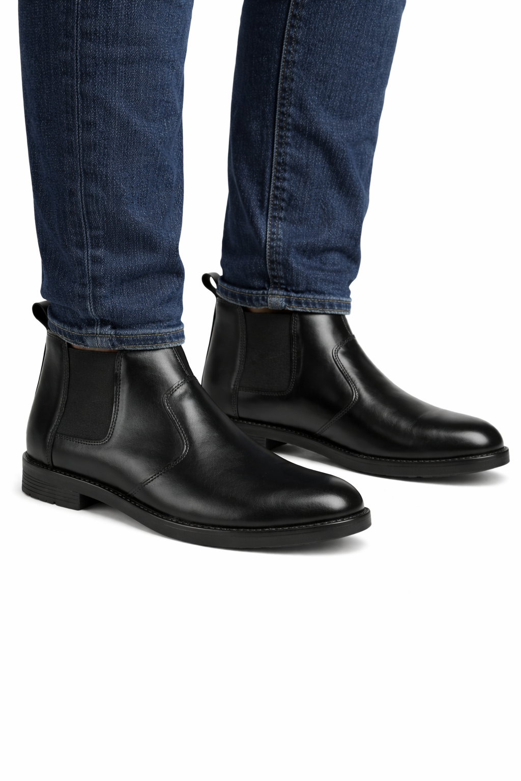 Pentagun Chelsea Men's Boots, Black Leather, Slip-On Ankle Boots with Elastic Side Panels | Genuine Leather CL01