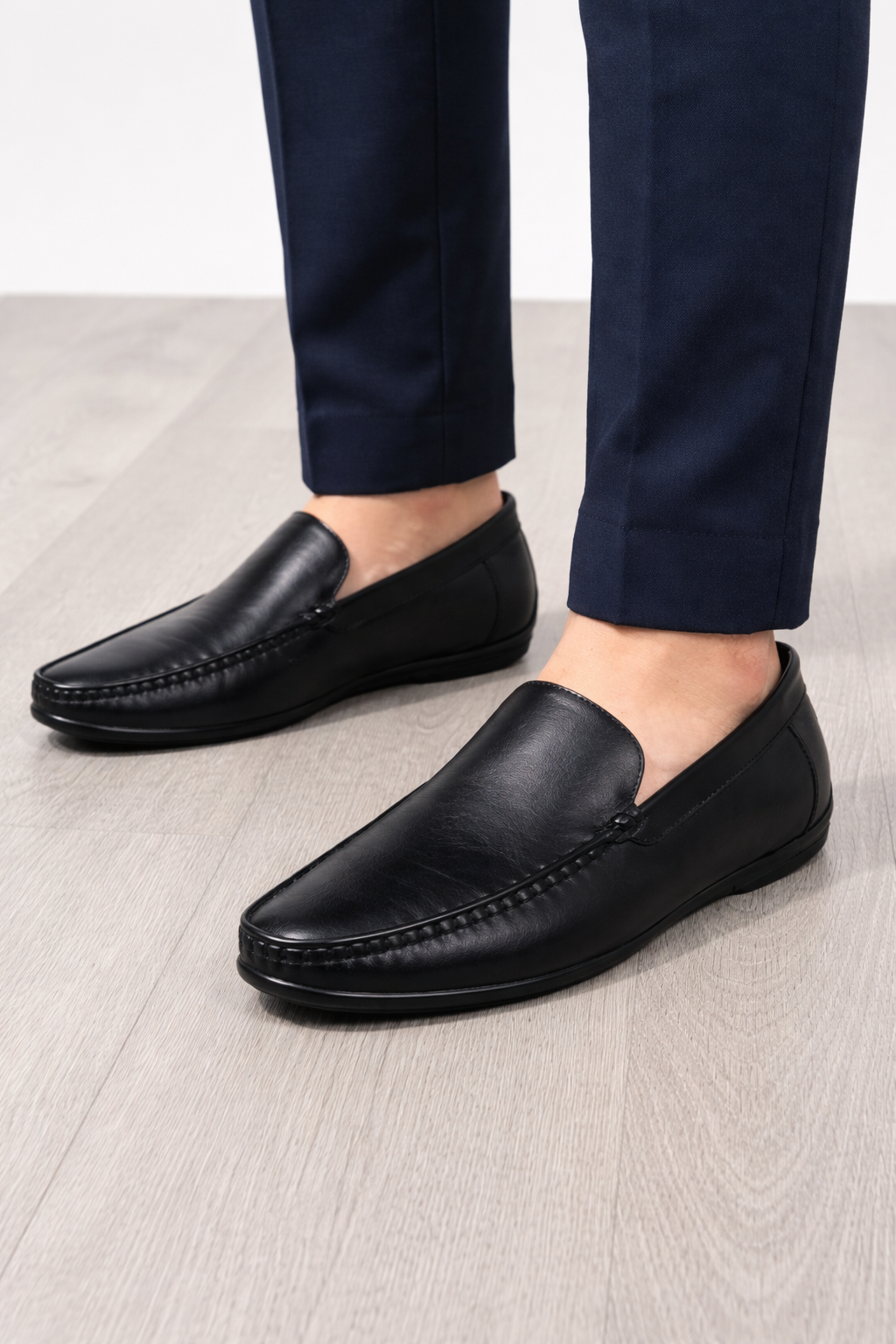 Loafers Men's Leather Slip-On | Moccasin style driving shoes | Black Genuine Leather | LF01