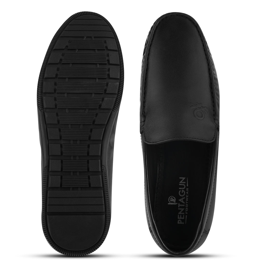 LF02 - Men’s Premium Black Leather Slip-On Loafers