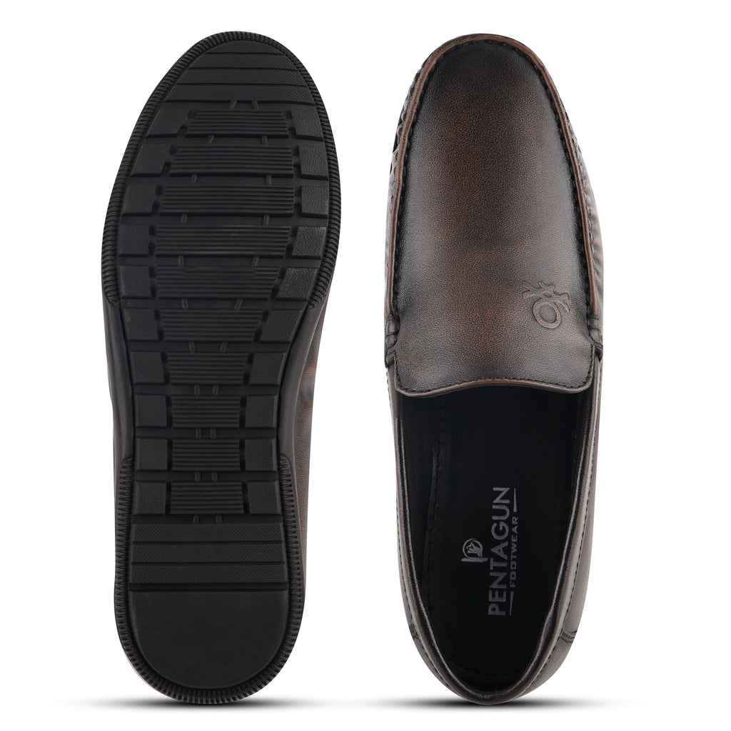 LF02-Men’s Premium Brown Leather Slip-On Loafers