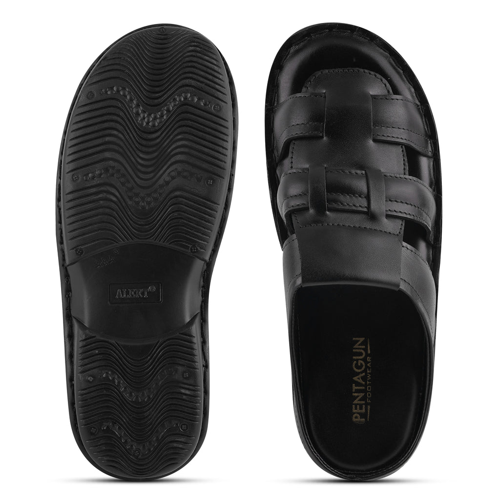 SP01 - Men’s Premium Black Genuine Leather Casual Slippers