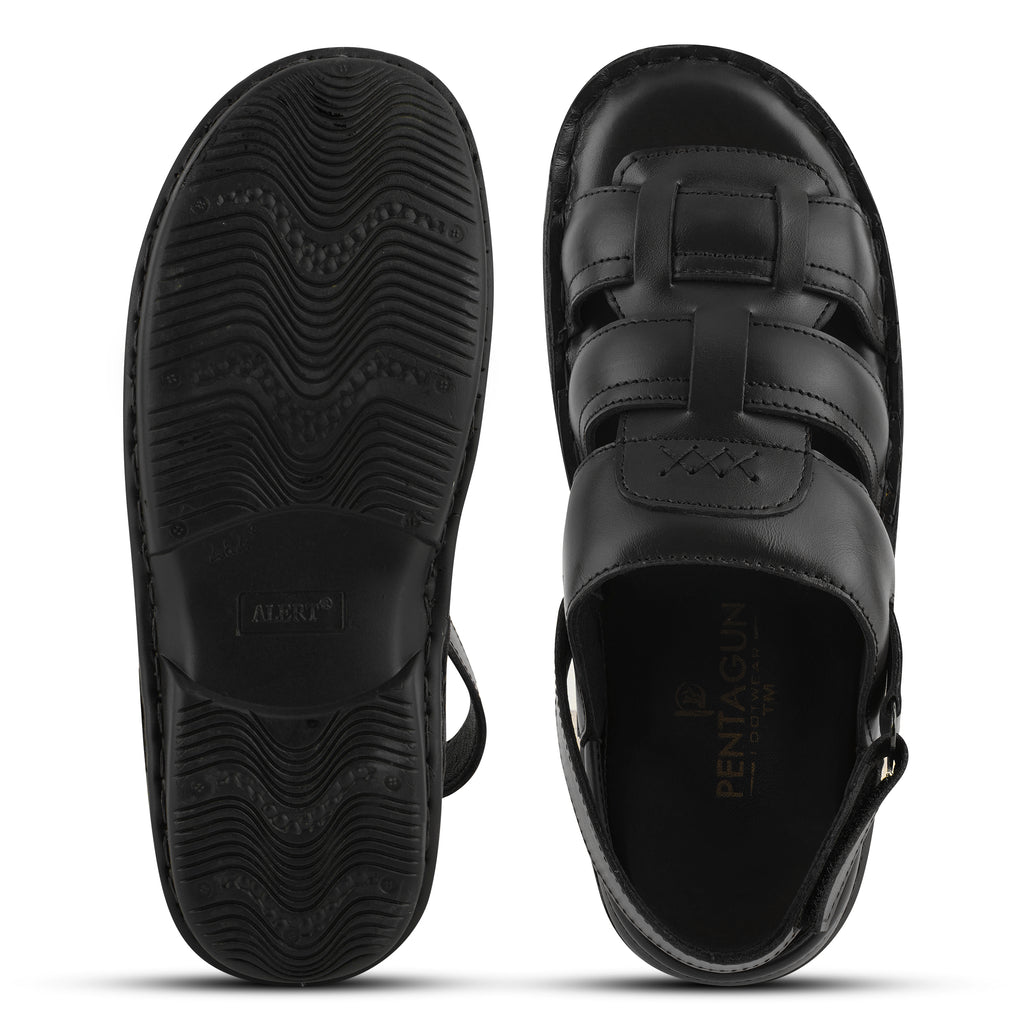 SD01 - Men’s Black Premium Leather Comfort Backstrap Sandals