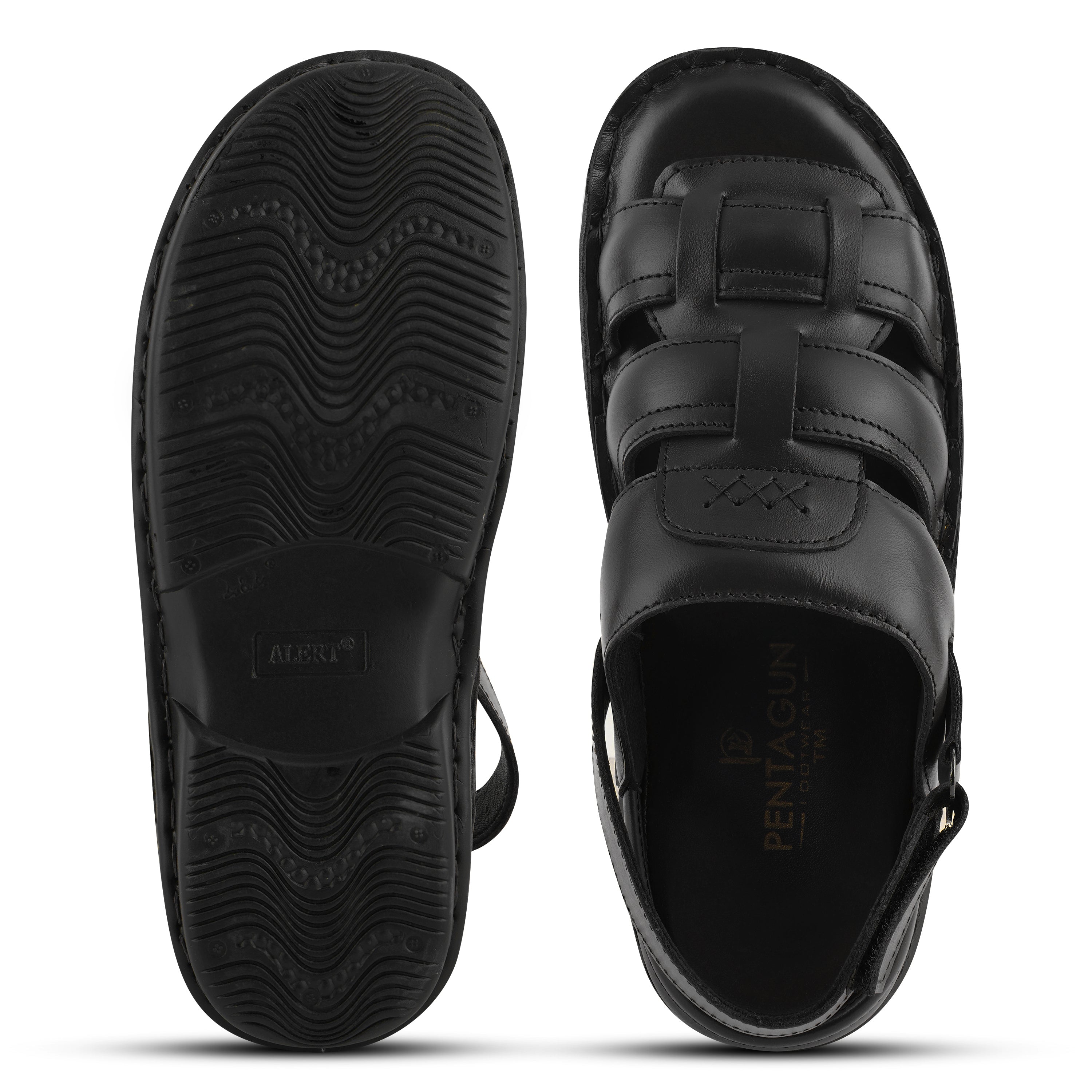 SD01 - Men’s Black Premium Leather Comfort Backstrap Sandals