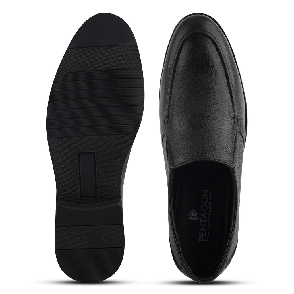 MC03 - Men’s Premium Black Leather Slip-On Moccasin Shoes