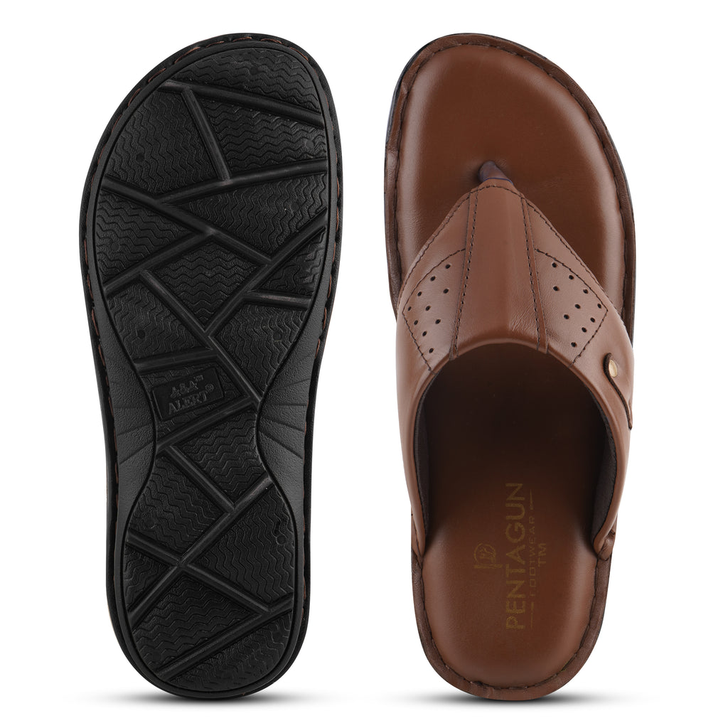 SP02 - Men’s Premium Brown Leather Toe-Post Slippers