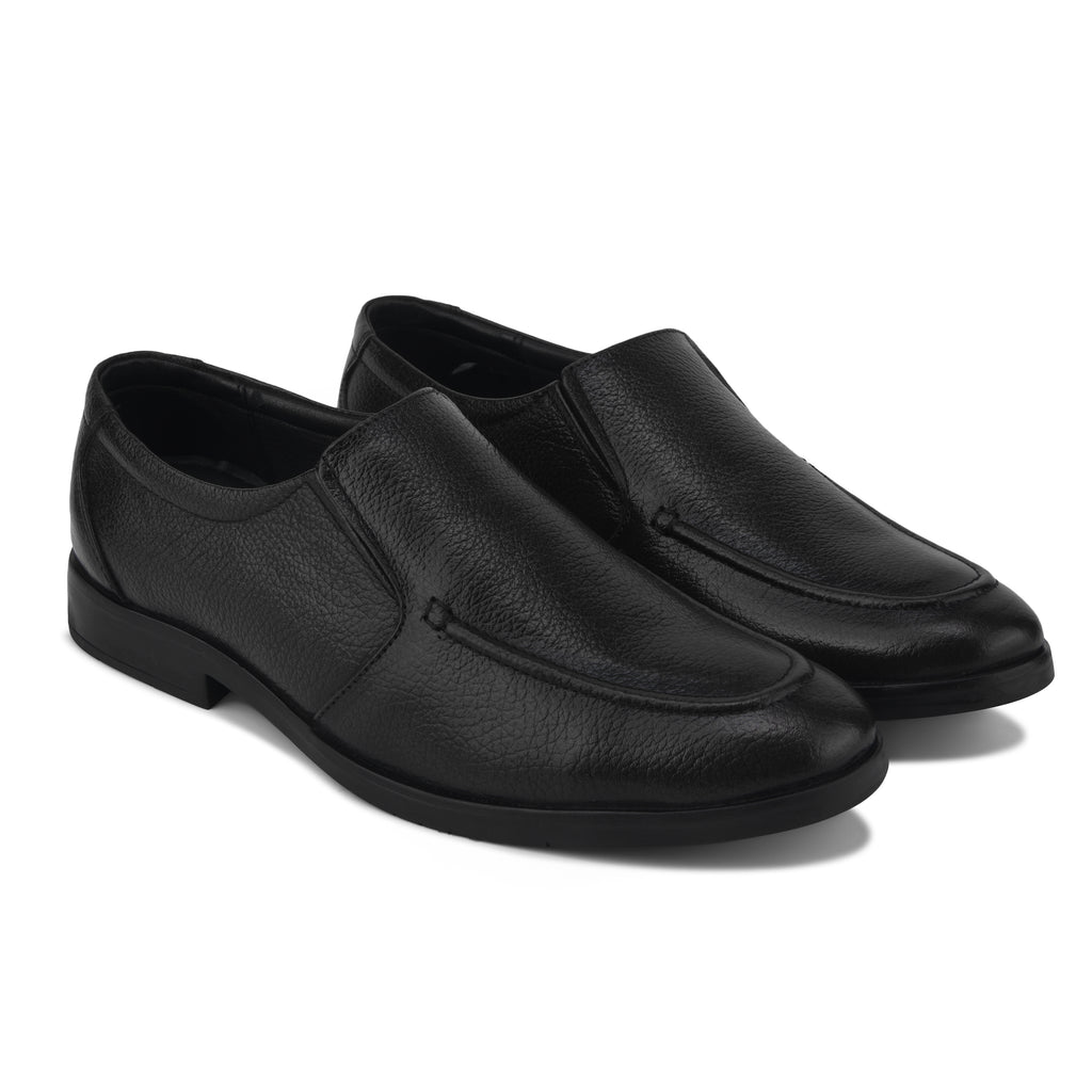 MC03 - Men’s Premium Black Leather Slip-On Moccasin Shoes