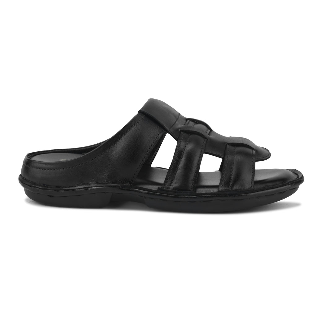 SP01 - Men’s Premium Black Genuine Leather Casual Slippers
