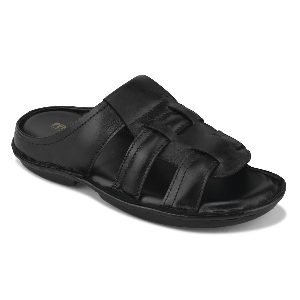 SP01 - Men’s Premium Black Genuine Leather Casual Slippers