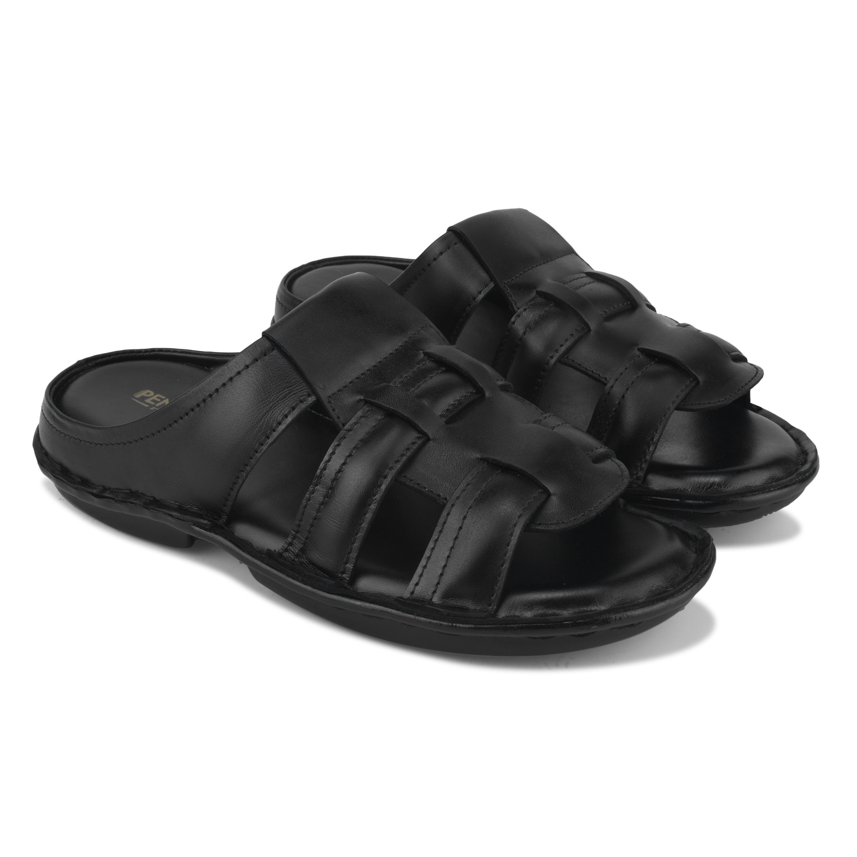 SP01 - Men’s Premium Black Genuine Leather Casual Slippers