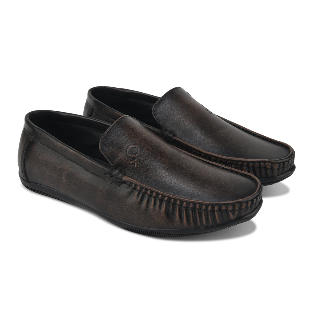 LF02-Men’s Premium Brown Leather Slip-On Loafers