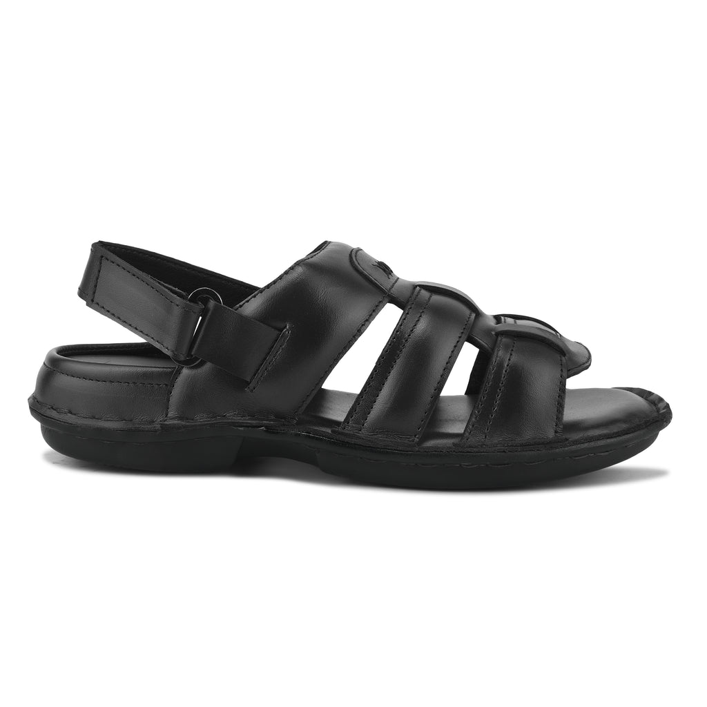 SD01 - Men’s Black Premium Leather Comfort Backstrap Sandals