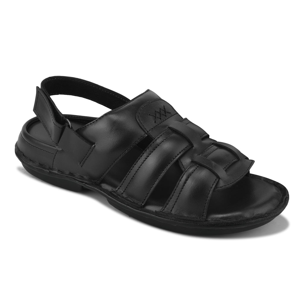 SD01 - Men’s Black Premium Leather Comfort Backstrap Sandals