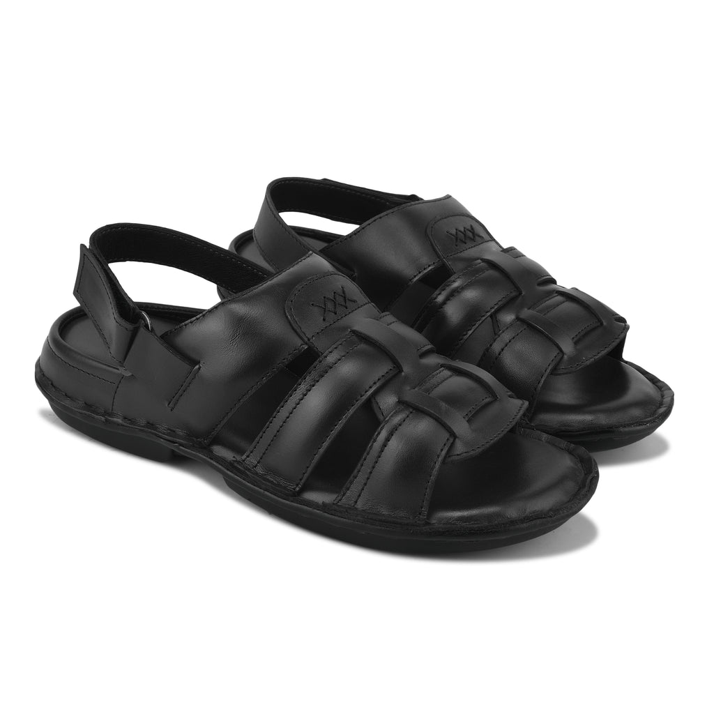 SD01 - Men’s Black Premium Leather Comfort Backstrap Sandals