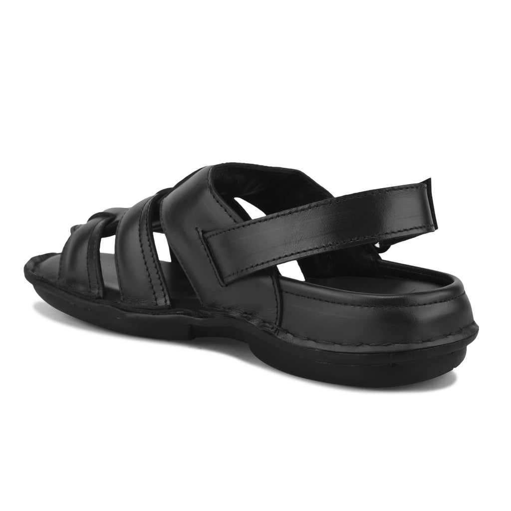 SD01 - Men’s Black Premium Leather Comfort Backstrap Sandals
