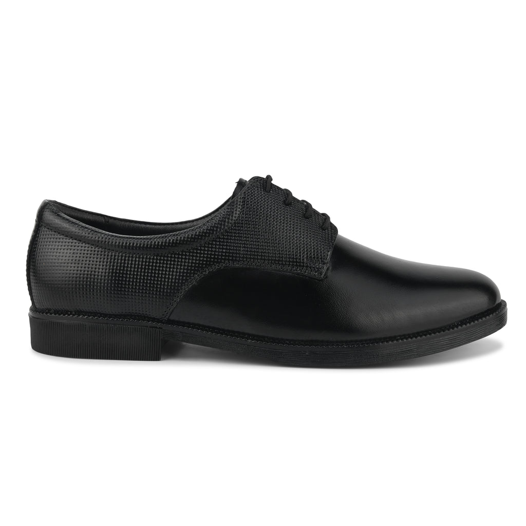 DB02 - Men's Formal Derby Shoes, Black Genuine Leather with Textured Detail, Lace-Up Dress Shoes | Genuine Leather