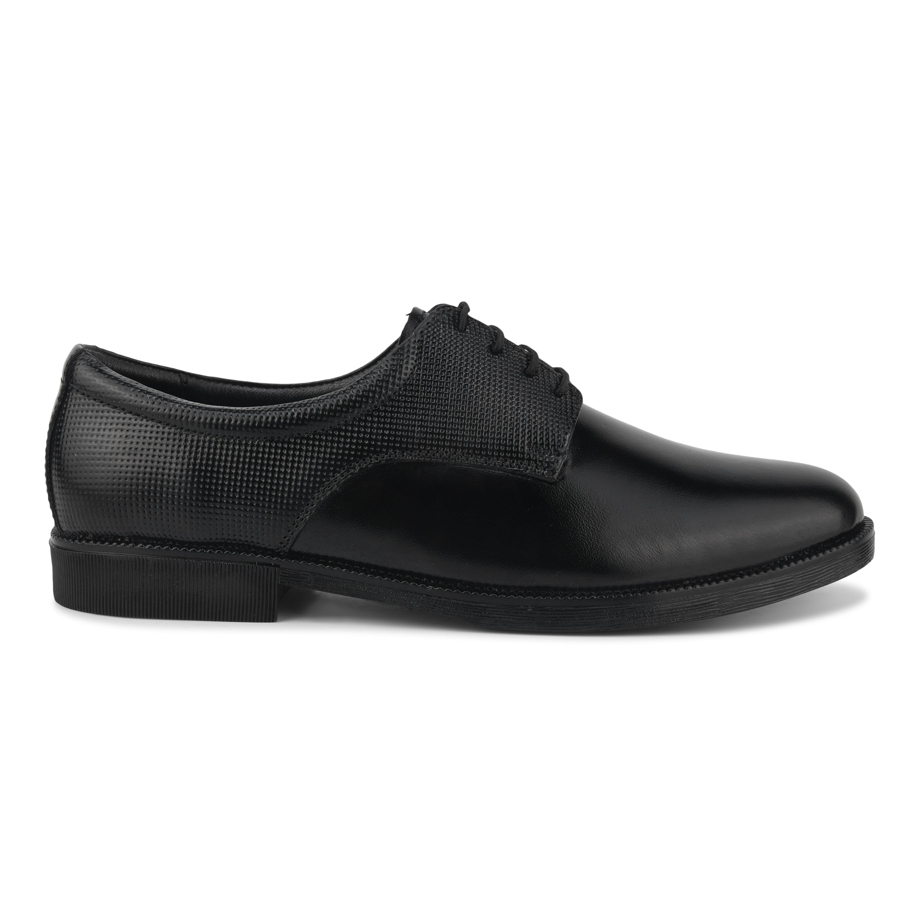 DB02 - Men's Formal Derby Shoes, Black Genuine Leather with Textured Detail, Lace-Up Dress Shoes | Genuine Leather