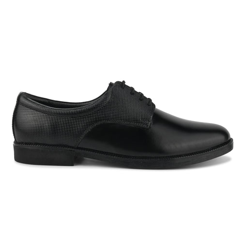 DB02 - Men's Formal Derby Shoes, Black Genuine Leather with Textured Detail, Lace-Up Dress Shoes | Genuine Leather