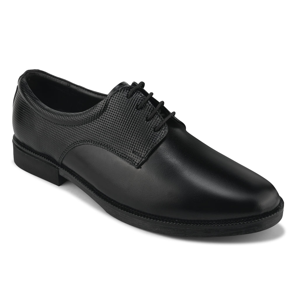 DB02 - Men's Formal Derby Shoes, Black Genuine Leather with Textured Detail, Lace-Up Dress Shoes | Genuine Leather