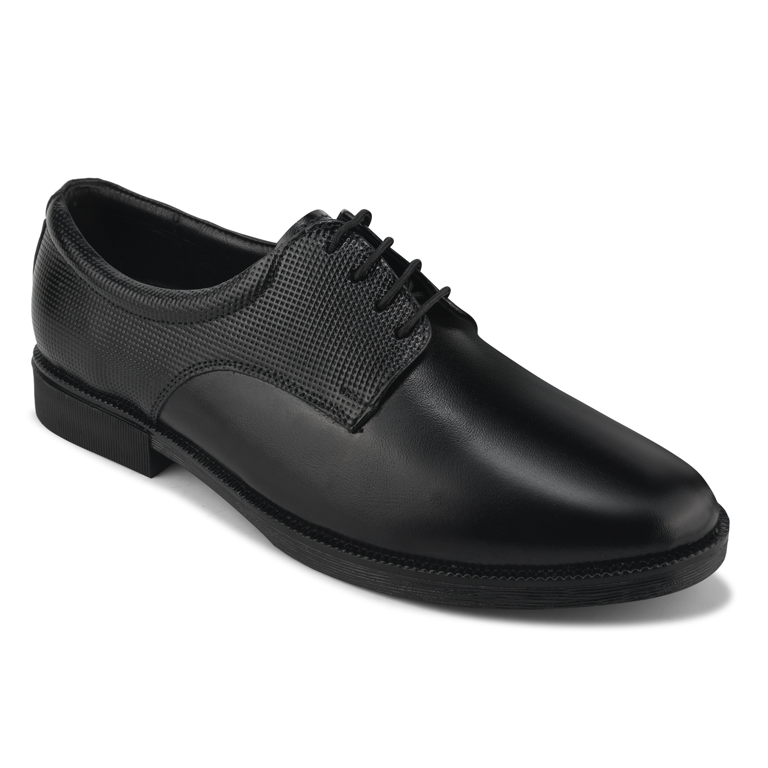 DB02 - Men's Formal Derby Shoes, Black Genuine Leather with Textured Detail, Lace-Up Dress Shoes | Genuine Leather