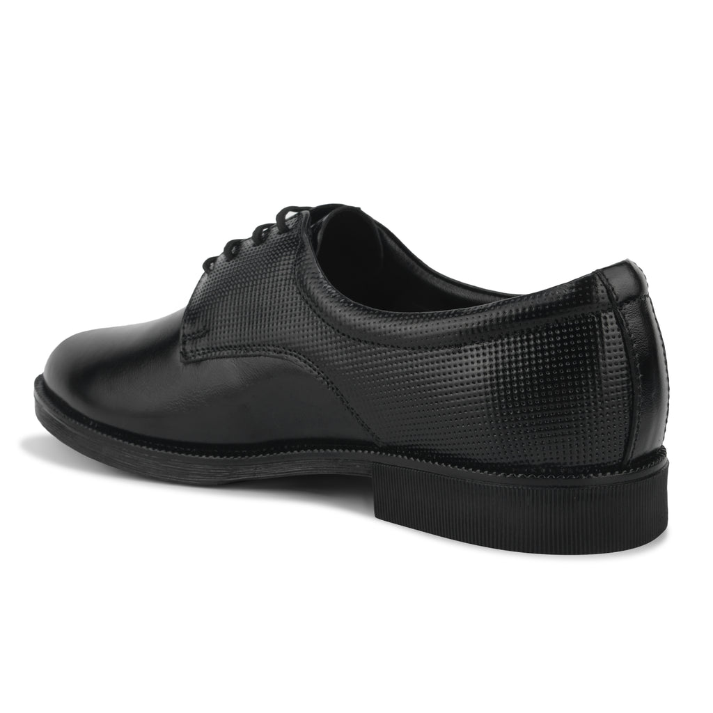 DB02 - Men's Formal Derby Shoes, Black Genuine Leather with Textured Detail, Lace-Up Dress Shoes | Genuine Leather