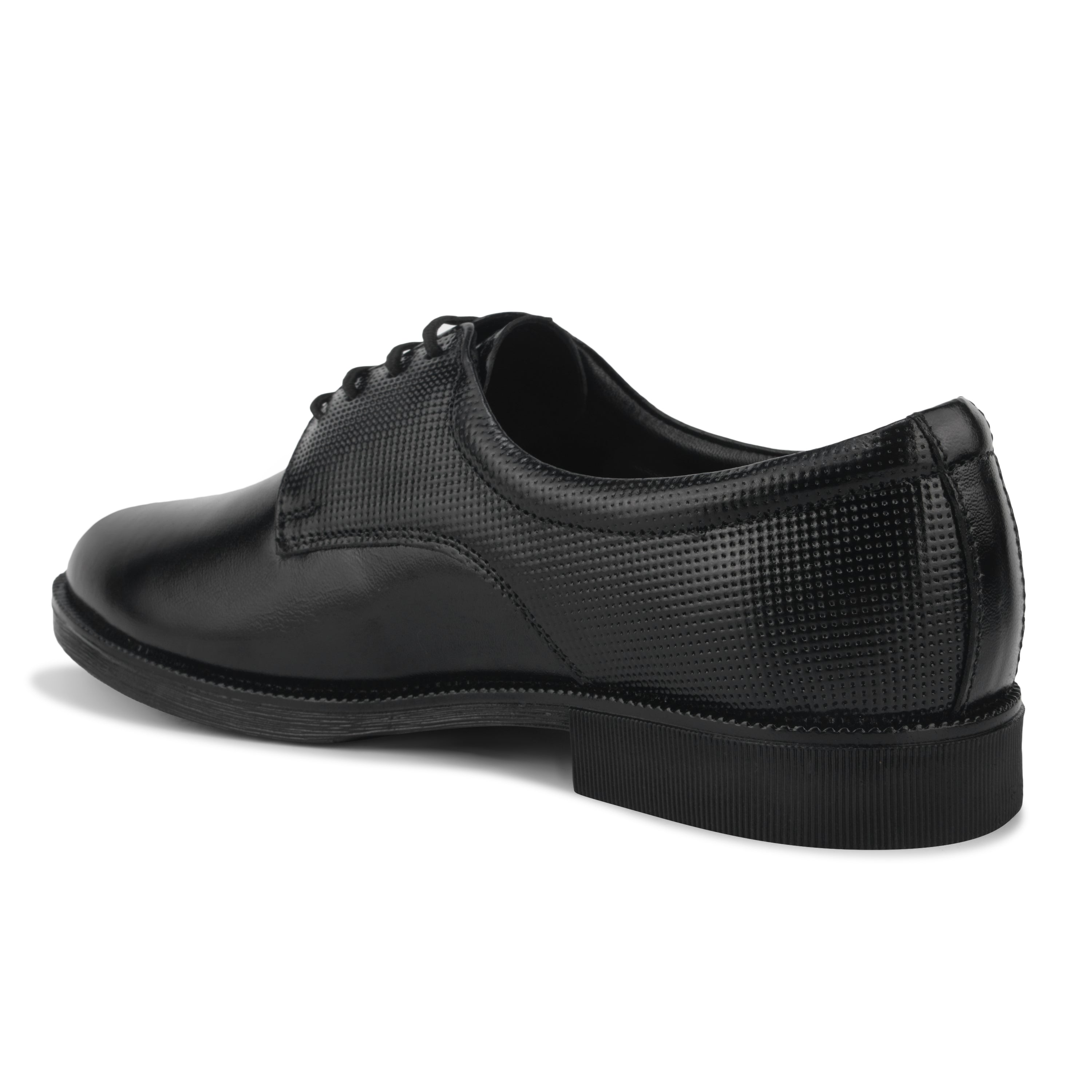 DB02 - Men's Formal Derby Shoes, Black Genuine Leather with Textured Detail, Lace-Up Dress Shoes | Genuine Leather