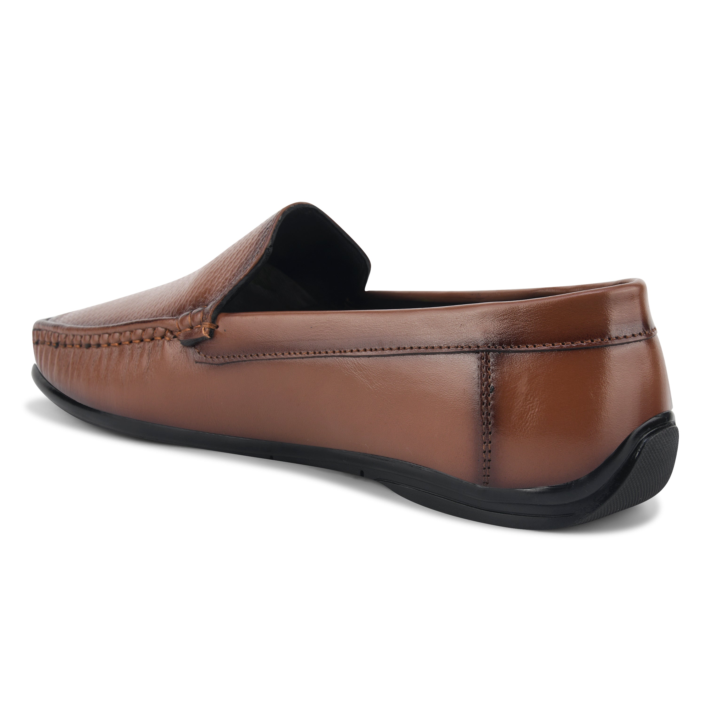 LF03 - Genuine Brown Leather Loafers with Textured Vamp for Men