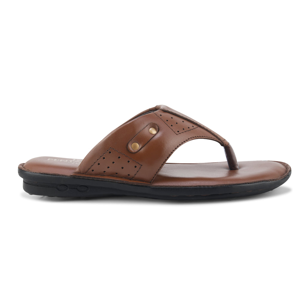 SP02 - Men’s Premium Brown Leather Toe-Post Slippers