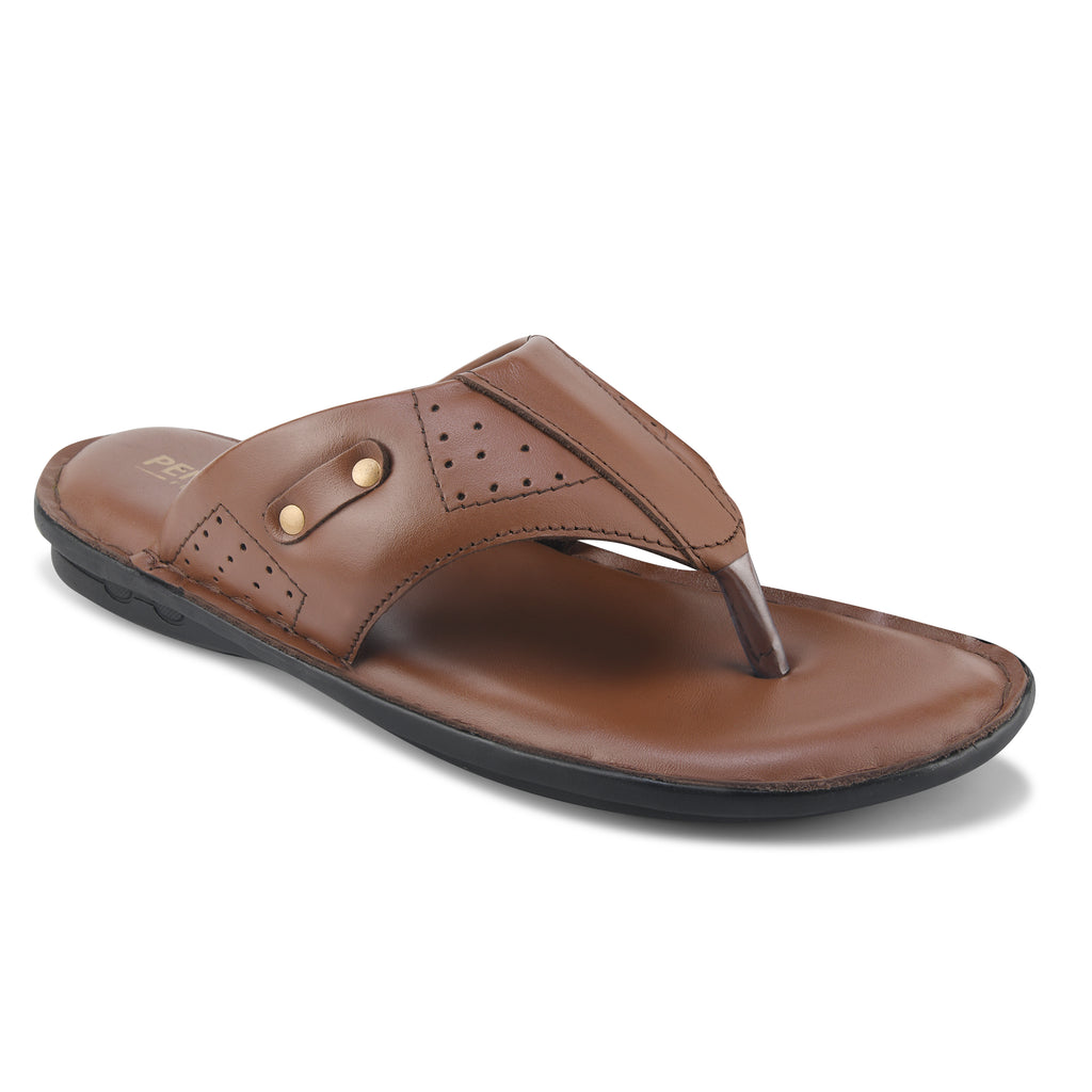 SP02 - Men’s Premium Brown Leather Toe-Post Slippers