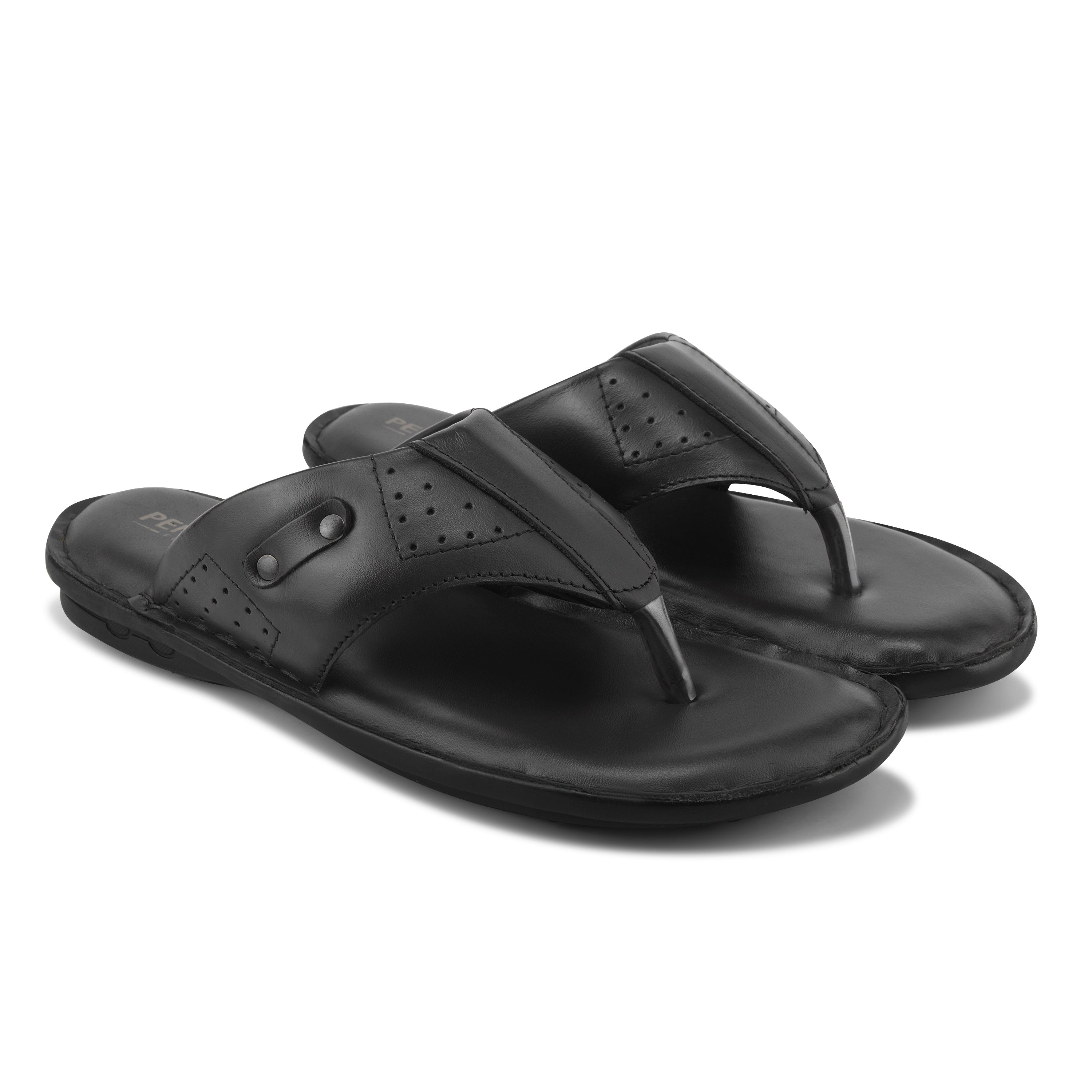 SP02 - Men’s Black Genuine Leather Comfort Toe-Post Slippers
