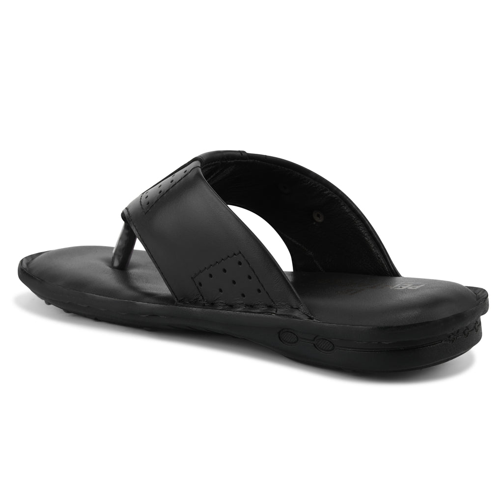 SP02 - Men’s Black Genuine Leather Comfort Toe-Post Slippers