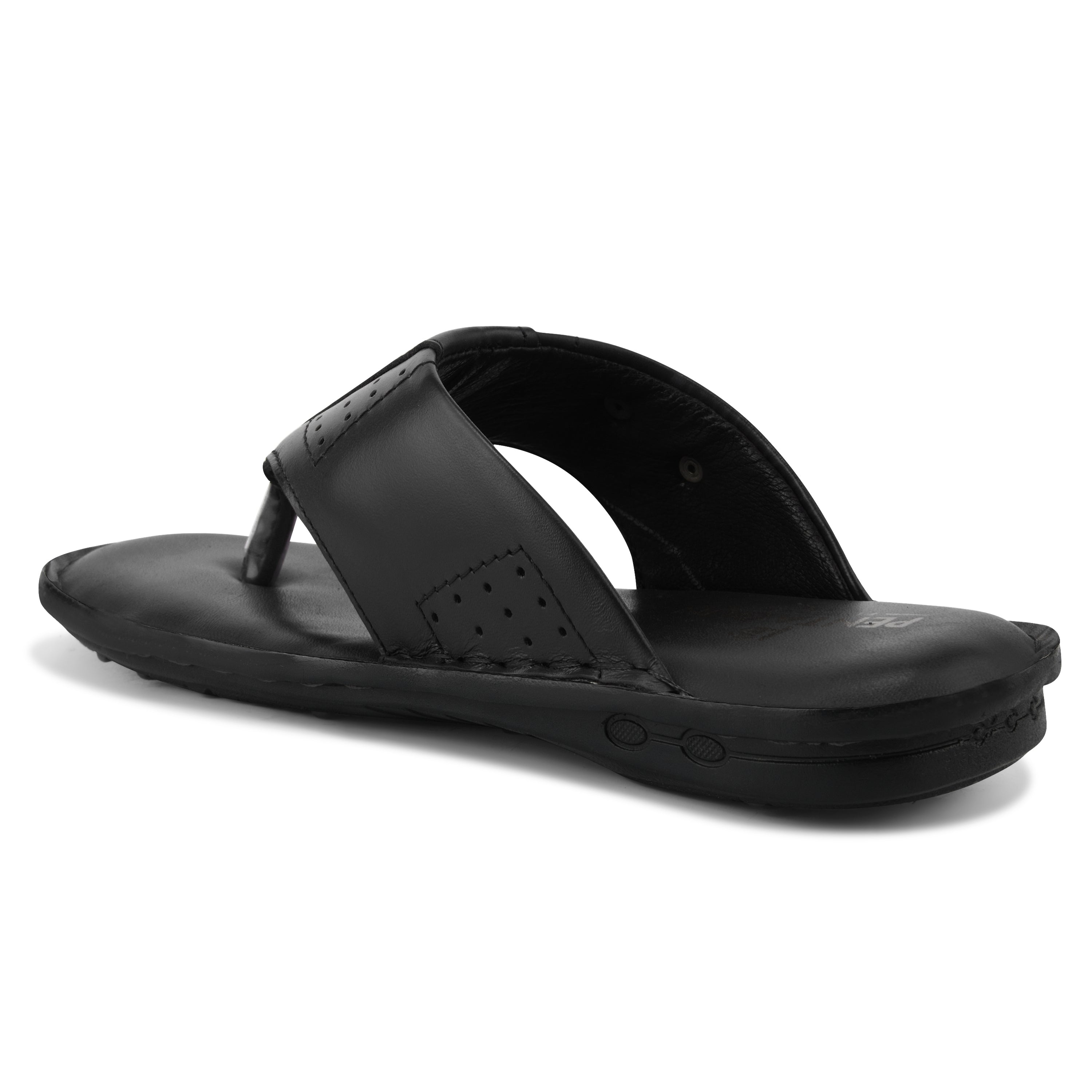 SP02 - Men’s Black Genuine Leather Comfort Toe-Post Slippers