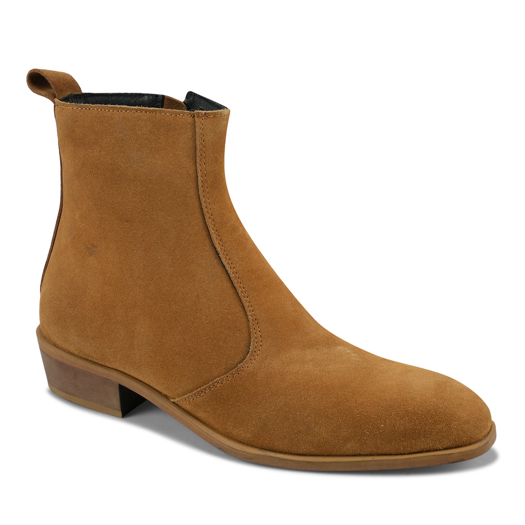 CL02 - Men’s Premium Tan Suede Chelsea Ankle Boots with Zip Closure - Sleek & Comfortable